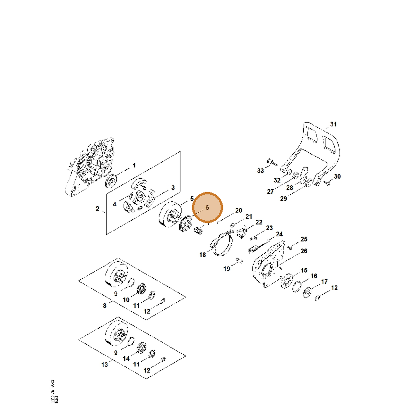 STIHL part 1119-642-1501 — IPL diagram snippet (6x zoom, amber highlight)
