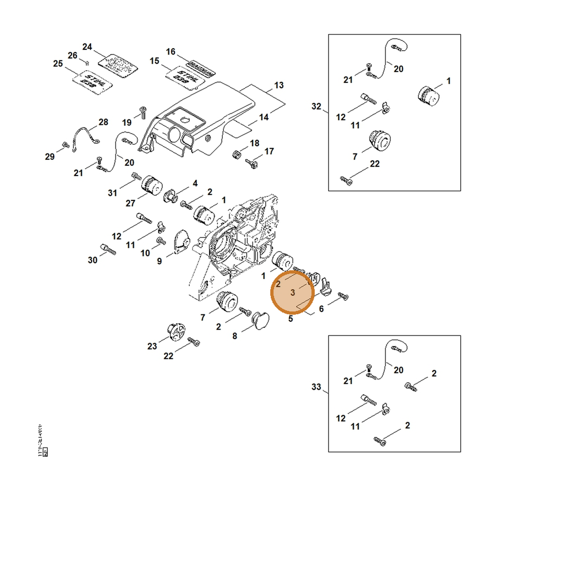 STIHL part 1119-791-7305 — IPL diagram snippet (6x zoom, amber highlight)