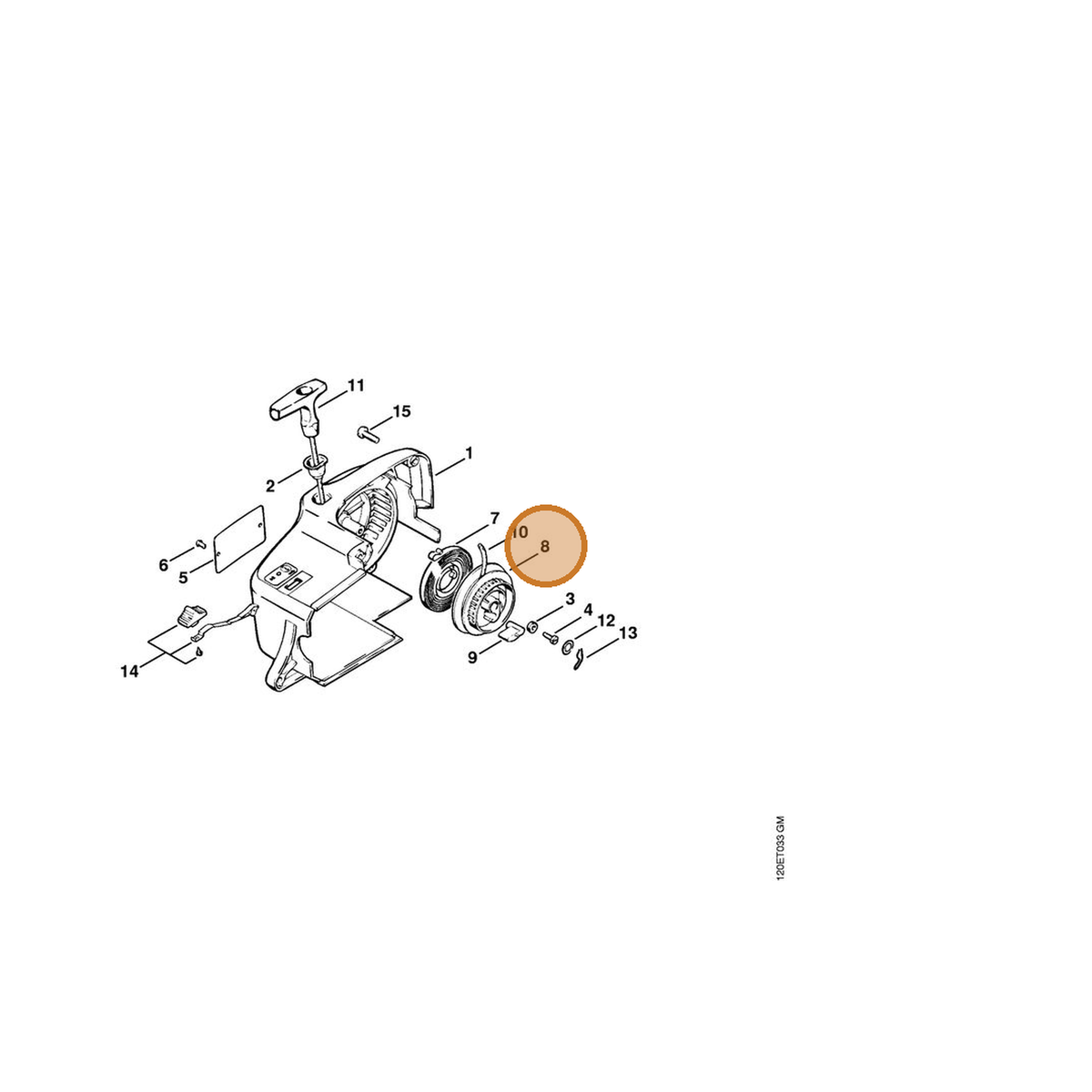 STIHL part 1120-007-1007 — IPL diagram snippet (6x zoom, amber highlight)