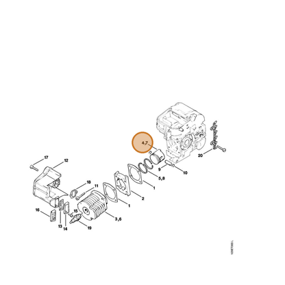 STIHL part 1120-030-2009 — IPL diagram snippet (6x zoom, amber highlight)