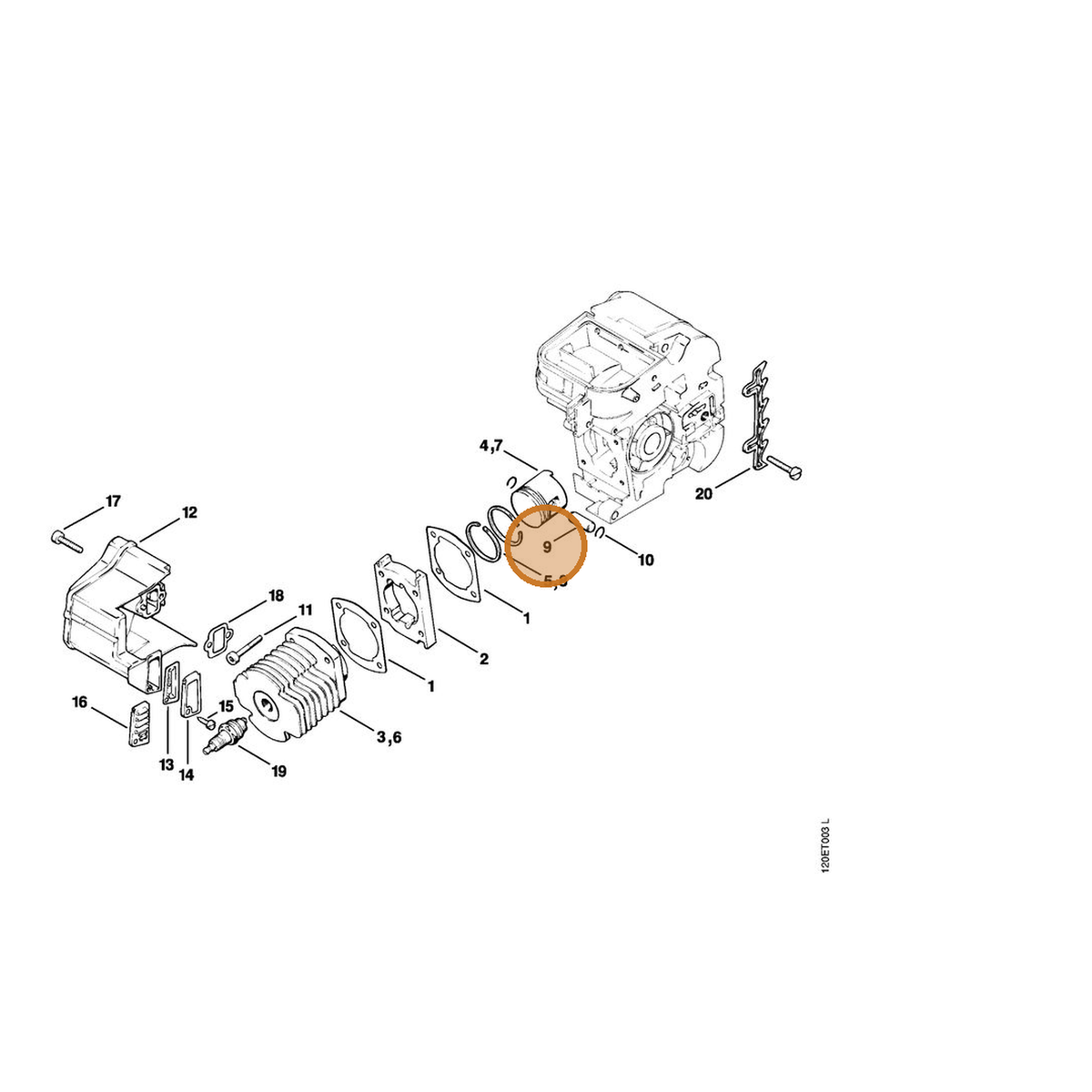 STIHL part 1120-034-1501 — IPL diagram snippet (6x zoom, amber highlight)