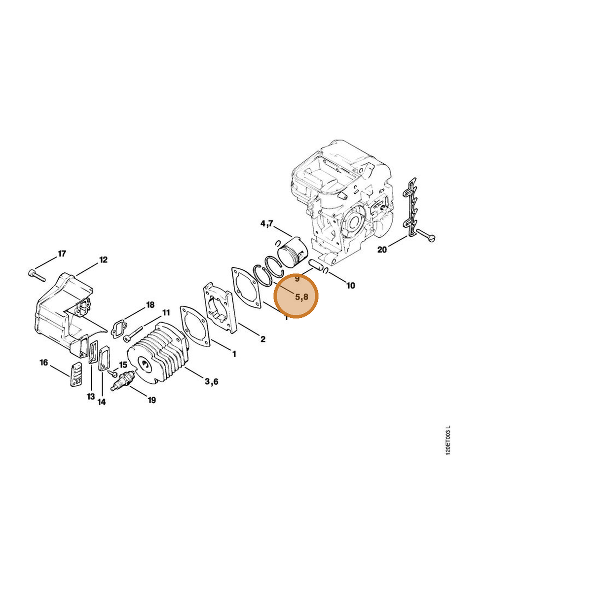 STIHL part 1120-034-3001 — IPL diagram snippet (6x zoom, amber highlight)