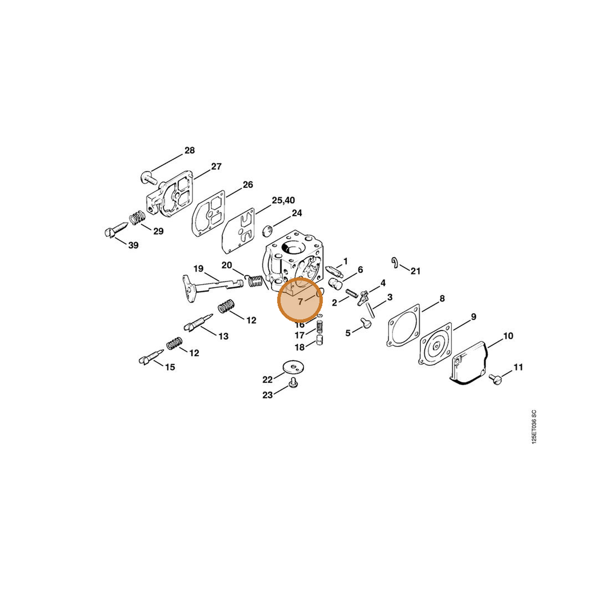 STIHL part 1120-121-0701 — IPL diagram snippet (6x zoom, amber highlight)