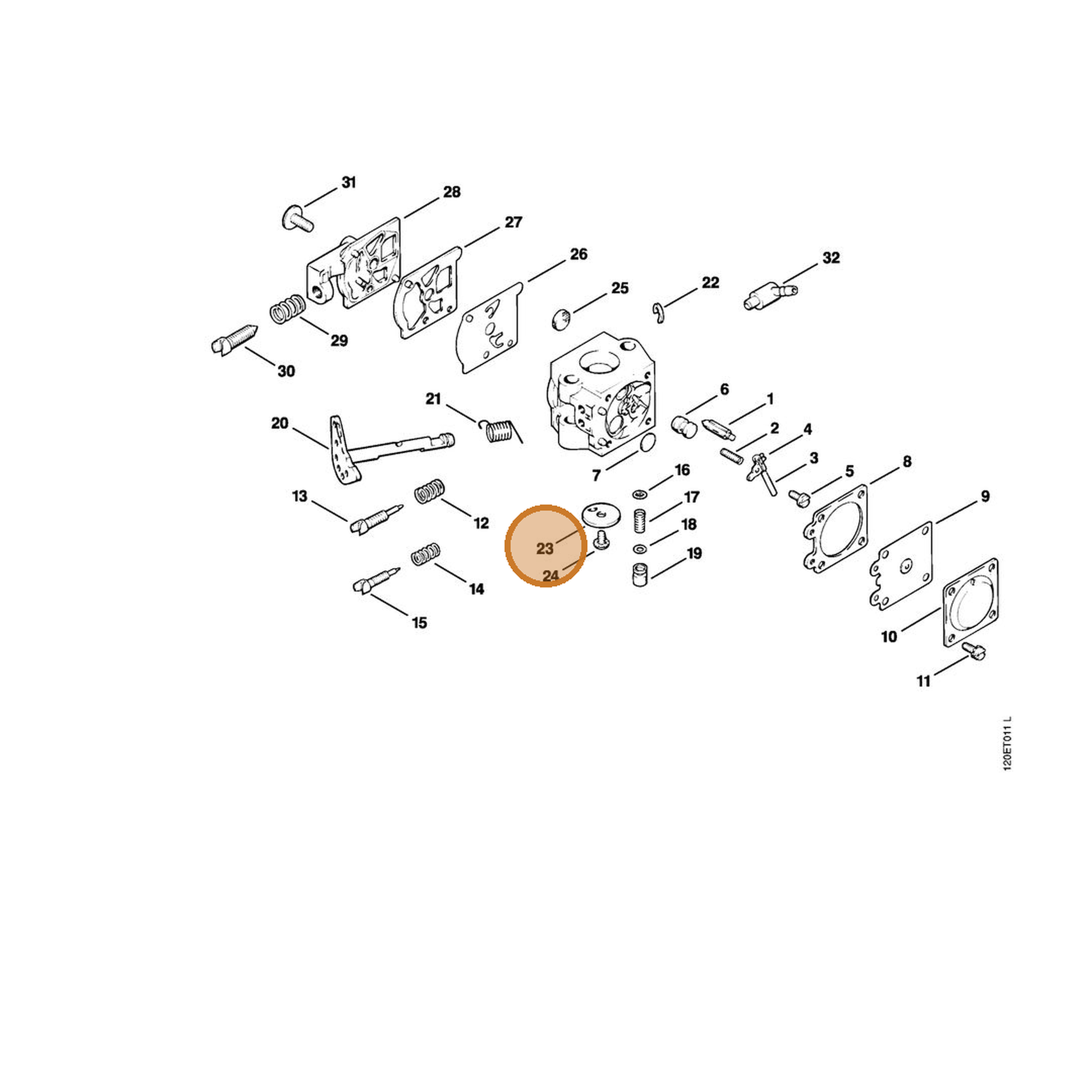 STIHL part 1120-121-3302 — IPL diagram snippet (6x zoom, amber highlight)