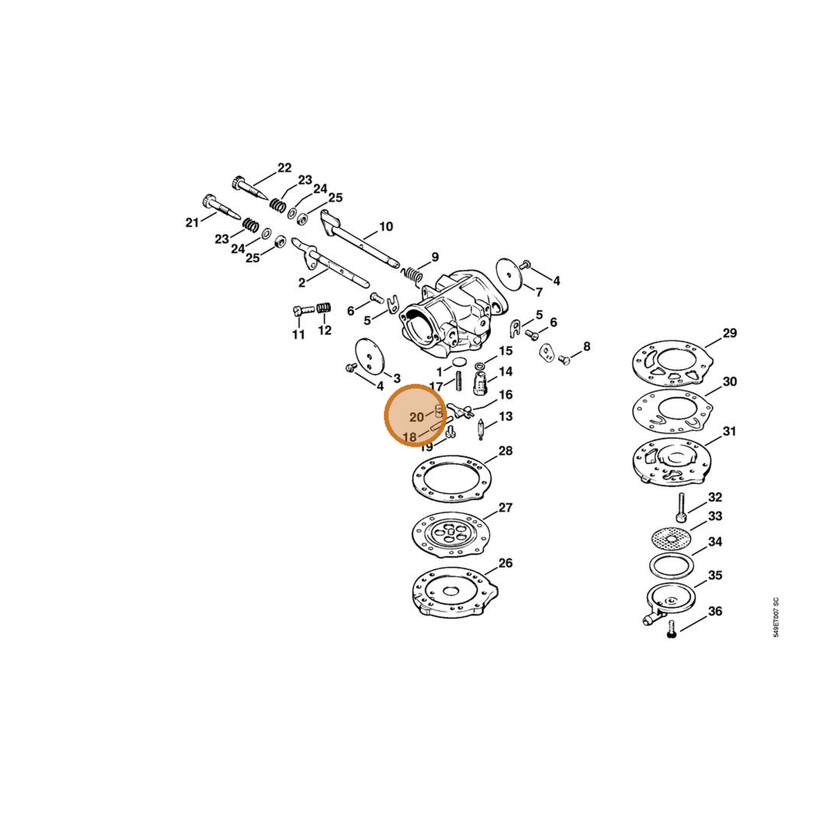 STIHL part 1120-121-5401 — IPL diagram snippet (6x zoom, amber highlight)