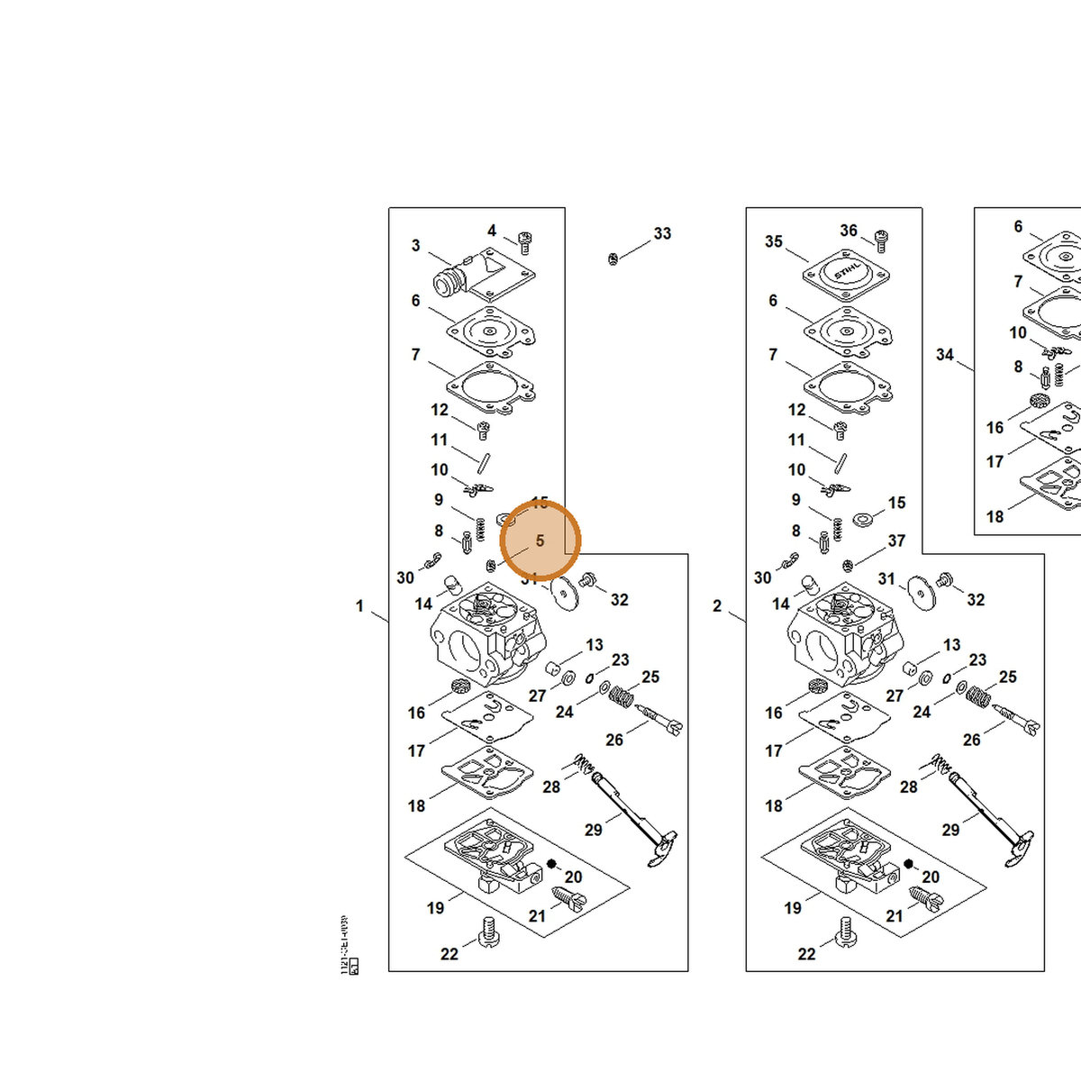 STIHL part 1120-121-5600 — IPL diagram snippet (6x zoom, amber highlight)