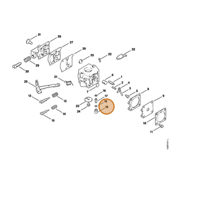 STIHL part 1120-121-5801 — IPL diagram snippet (6x zoom, amber highlight)