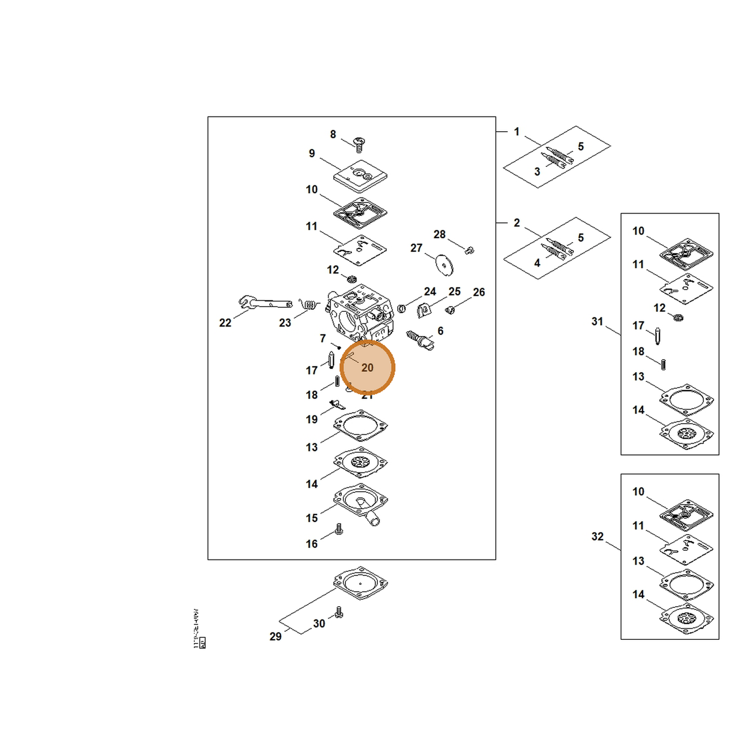 STIHL part 1120-121-9200 — IPL diagram snippet (6x zoom, amber highlight)