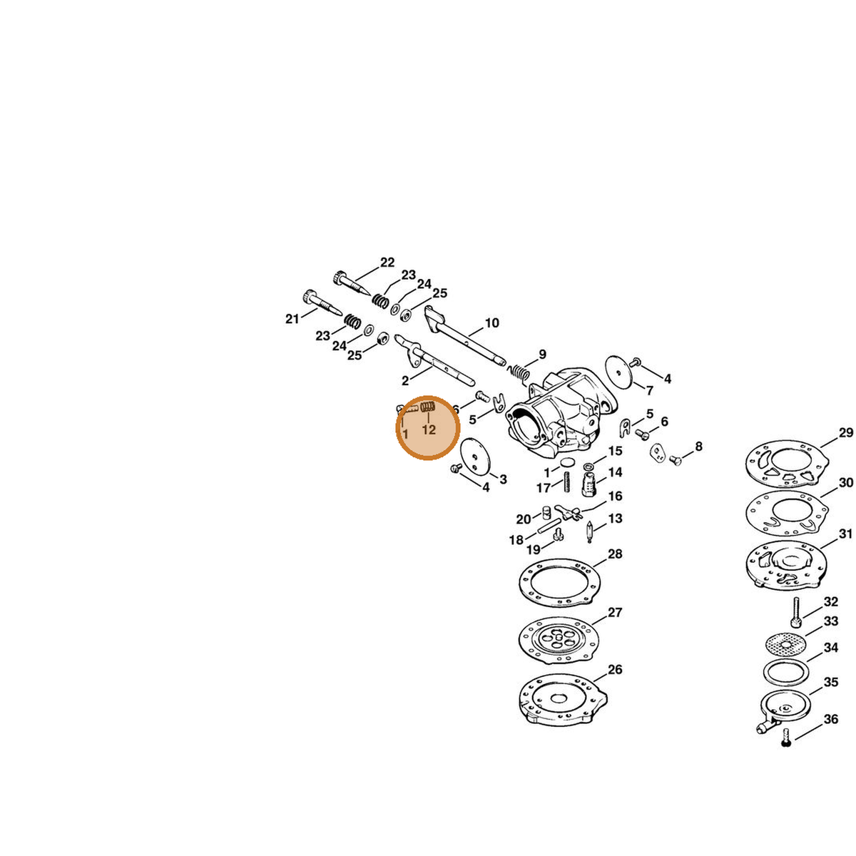 STIHL part 1120-122-3003 — IPL diagram snippet (6x zoom, amber highlight)