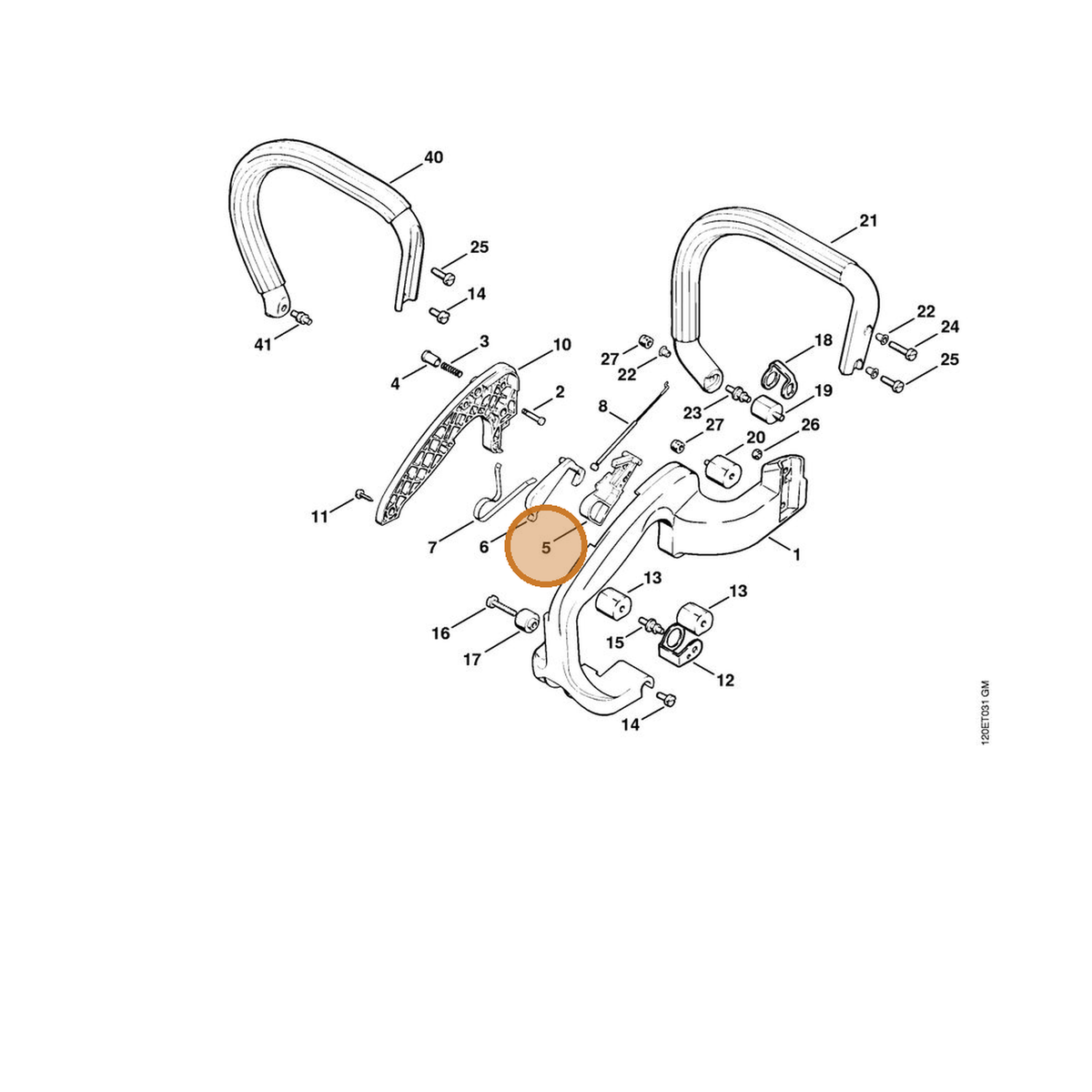STIHL part 1120-182-1001 — IPL diagram snippet (6x zoom, amber highlight)