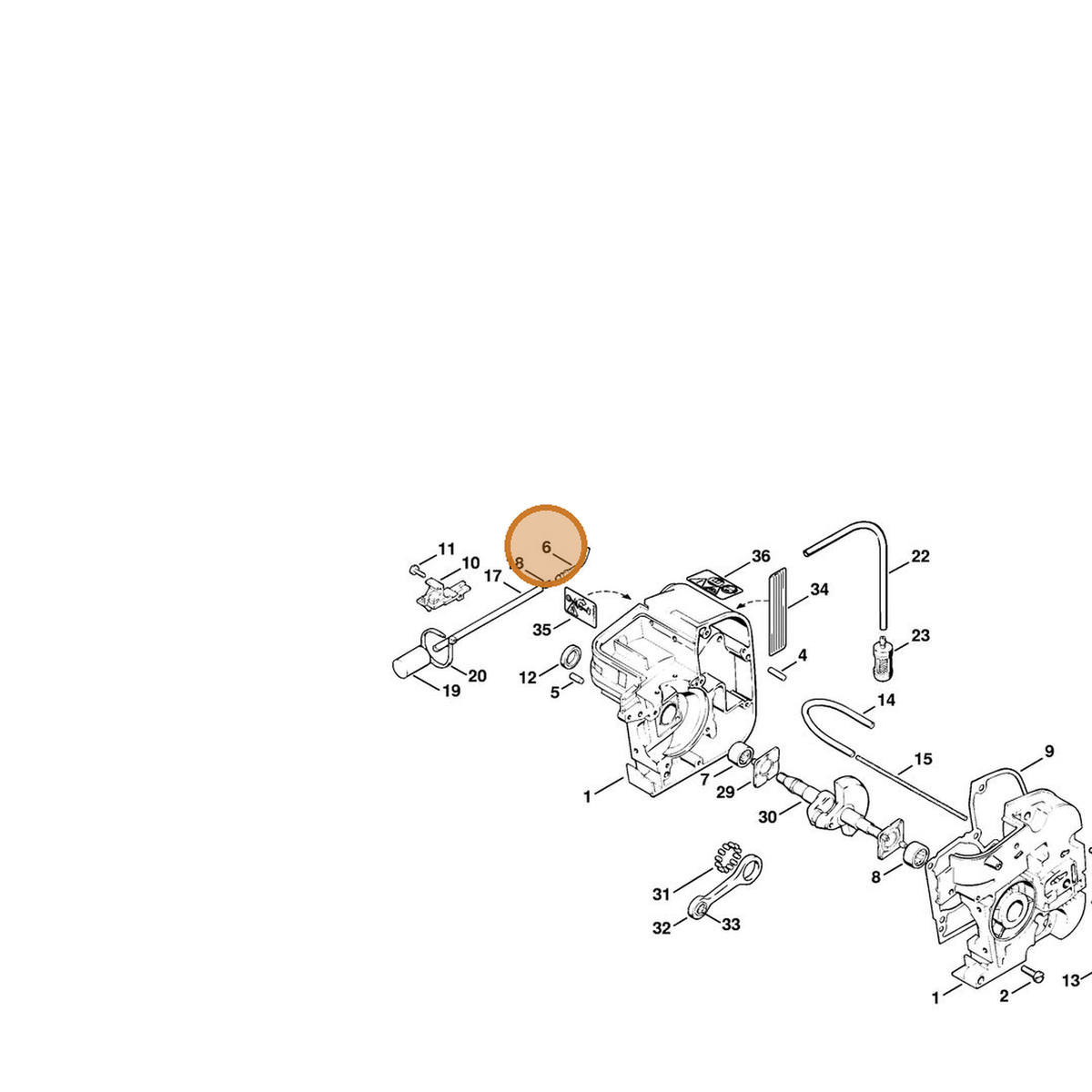 STIHL part 1120-353-9100 — IPL diagram snippet (6x zoom, amber highlight)