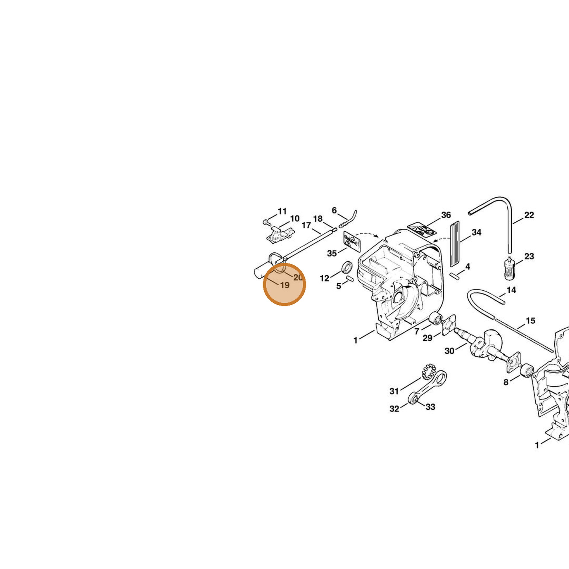 STIHL part 1120-358-1800 — IPL diagram snippet (6x zoom, amber highlight)