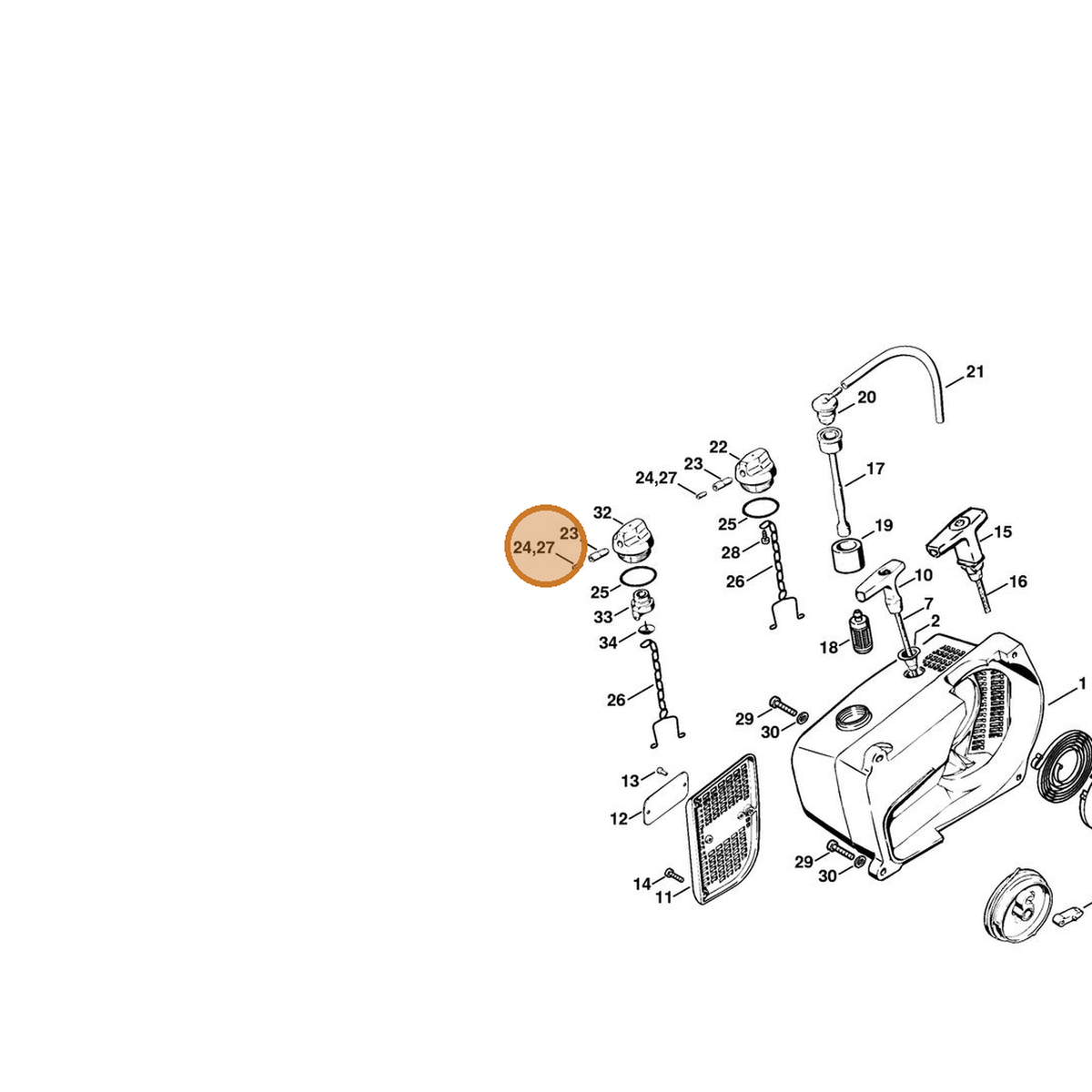 STIHL part 1120-358-8105 — IPL diagram snippet (6x zoom, amber highlight)