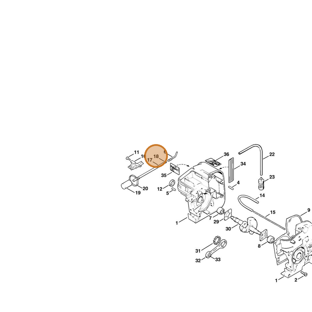 STIHL part 1120-358-8106 — IPL diagram snippet (6x zoom, amber highlight)