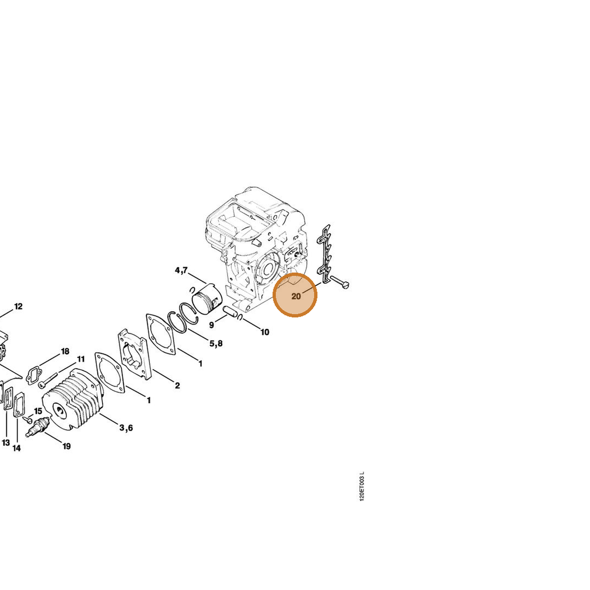 STIHL part 1120-664-0500 — IPL diagram snippet (6x zoom, amber highlight)
