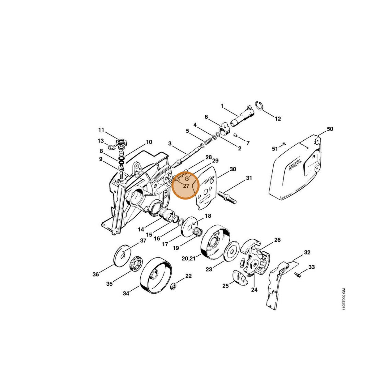STIHL part 1120-664-1500 — IPL diagram snippet (6x zoom, amber highlight)