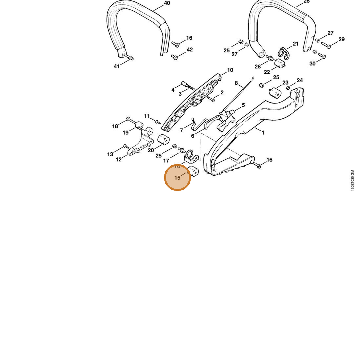 STIHL part 1120-790-9600 — IPL diagram snippet (6x zoom, amber highlight)