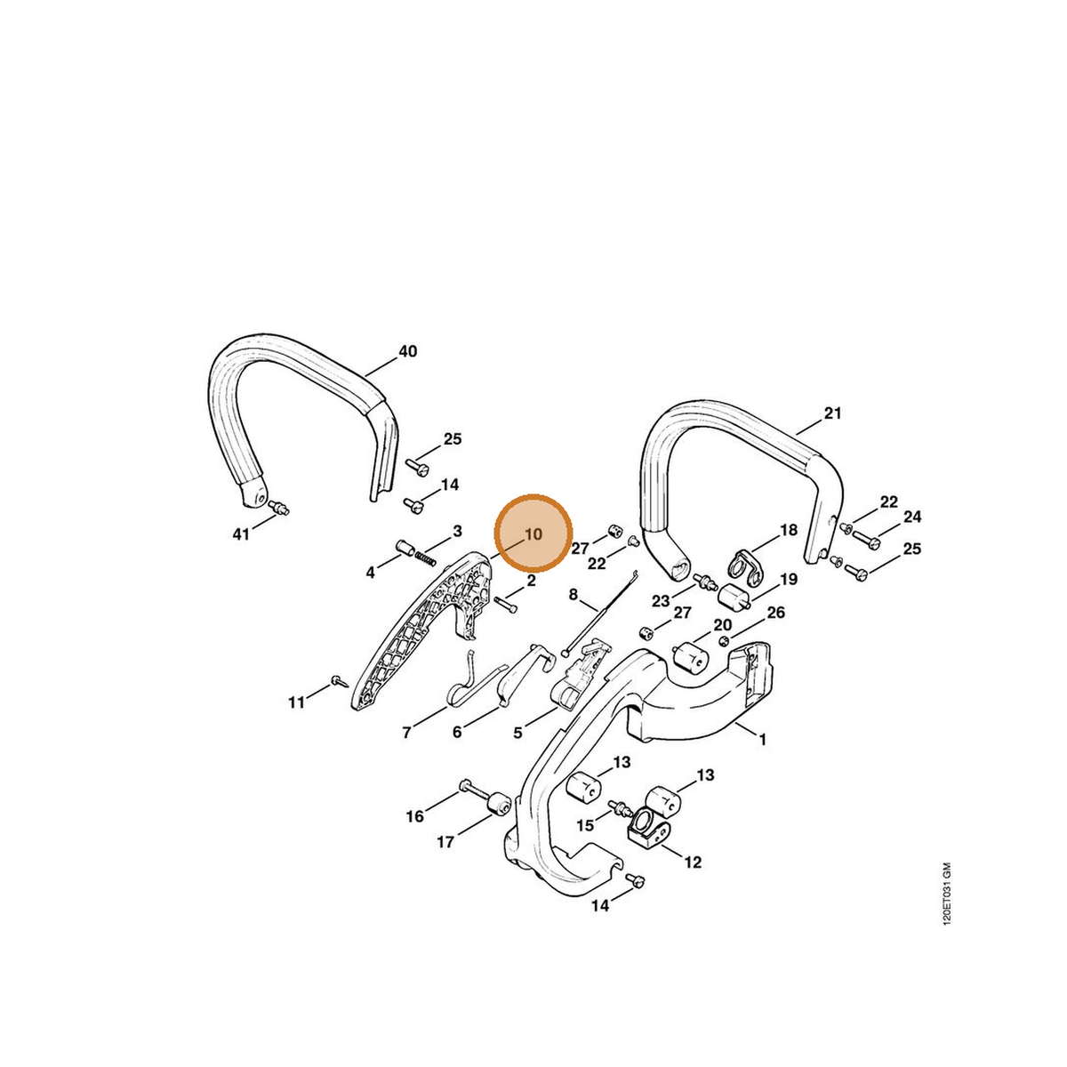 STIHL part 1120-791-0601 — IPL diagram snippet (6x zoom, amber highlight)