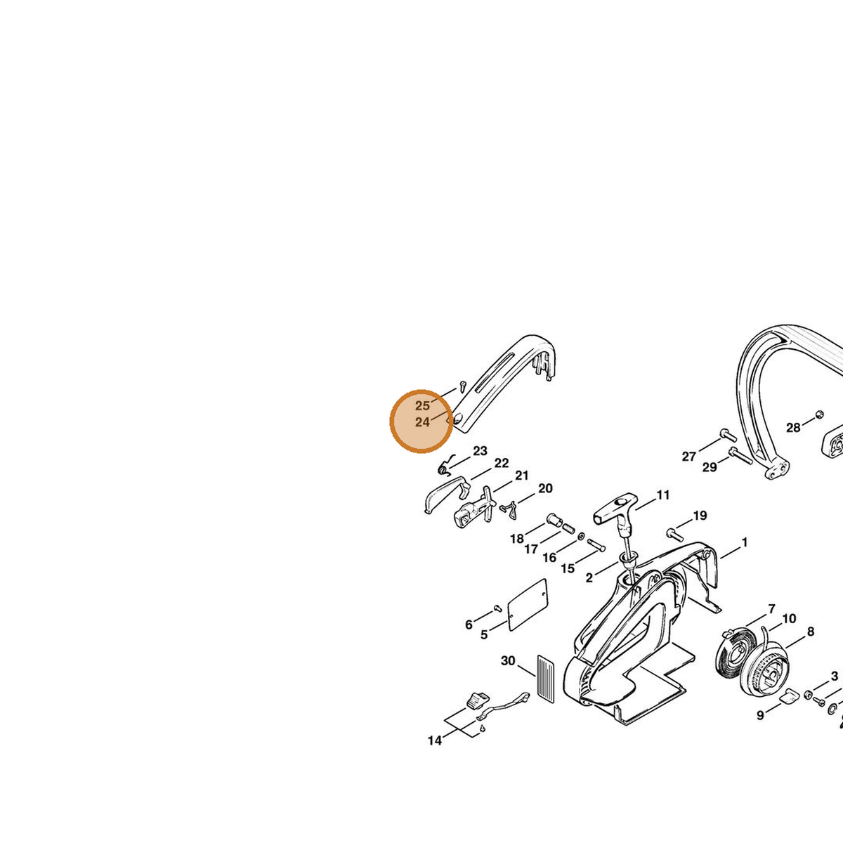 STIHL part 1120-791-0605 — IPL diagram snippet (6x zoom, amber highlight)