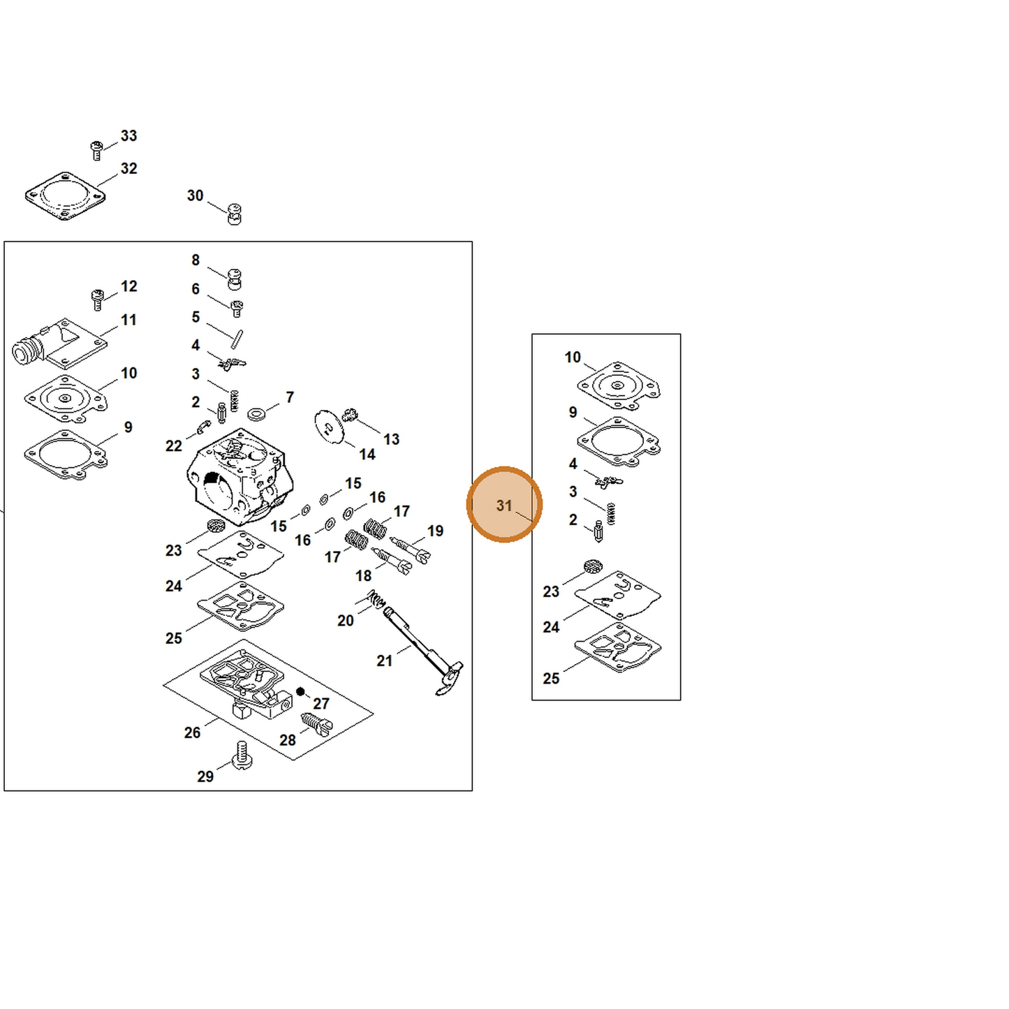 STIHL part 1121-007-1062 — IPL diagram snippet (6x zoom, amber highlight)
