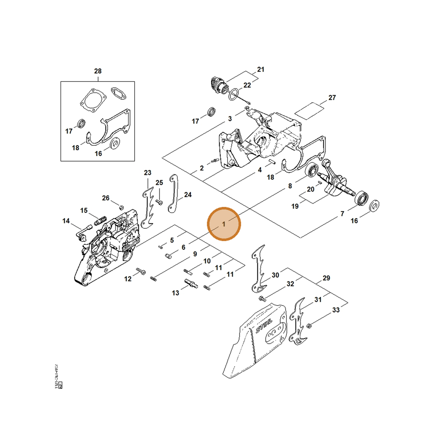 STIHL part 1121-020-2125 — IPL diagram snippet (6x zoom, amber highlight)