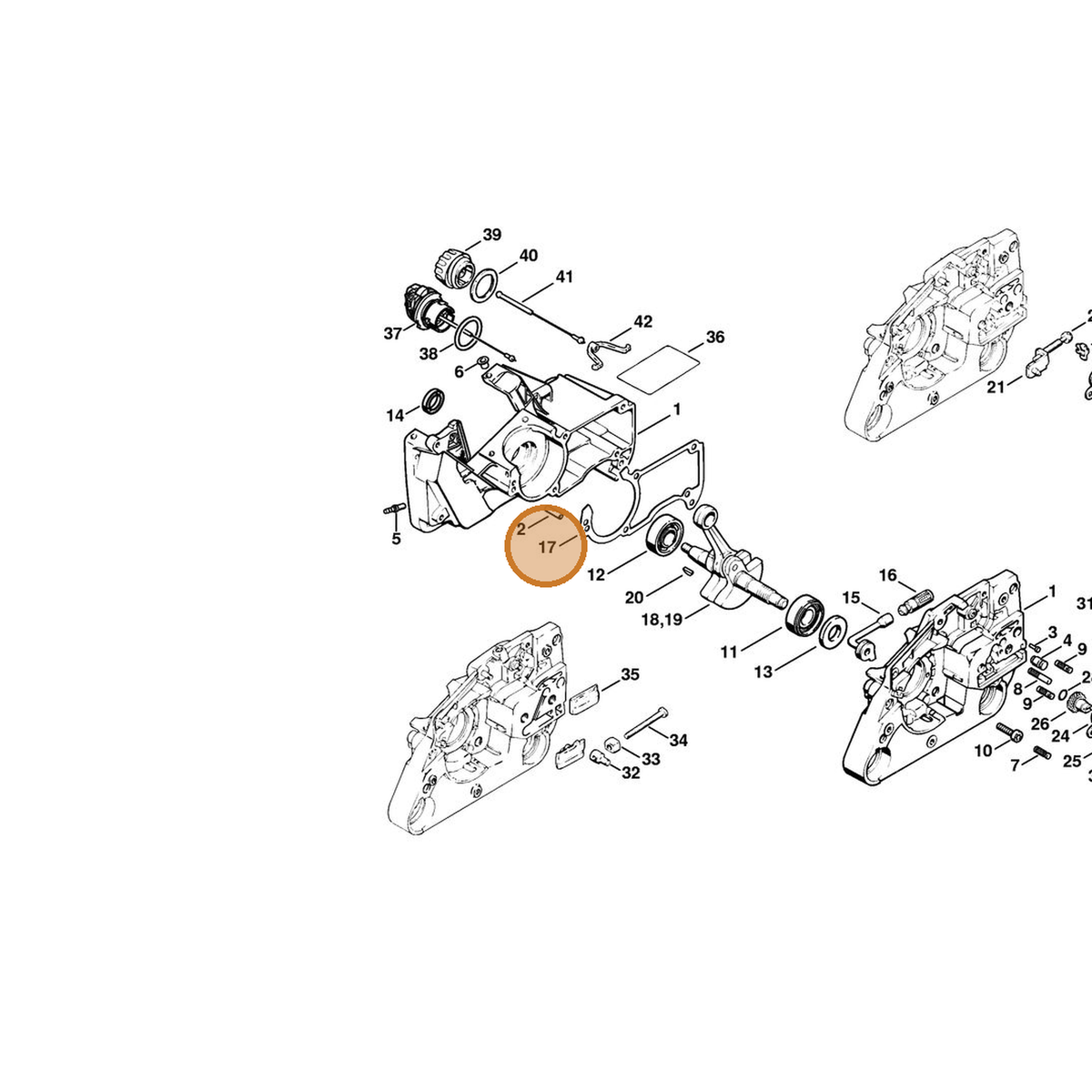 STIHL part 1121-029-0500 — IPL diagram snippet (6x zoom, amber highlight)