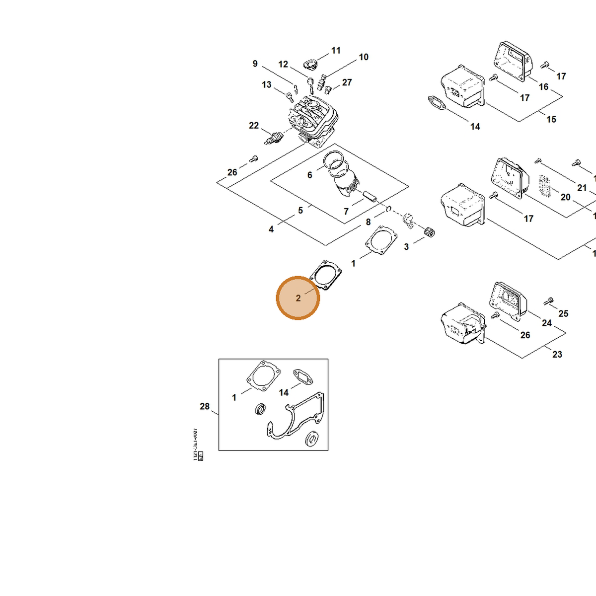 STIHL part 1121-029-2305 — IPL diagram snippet (6x zoom, amber highlight)