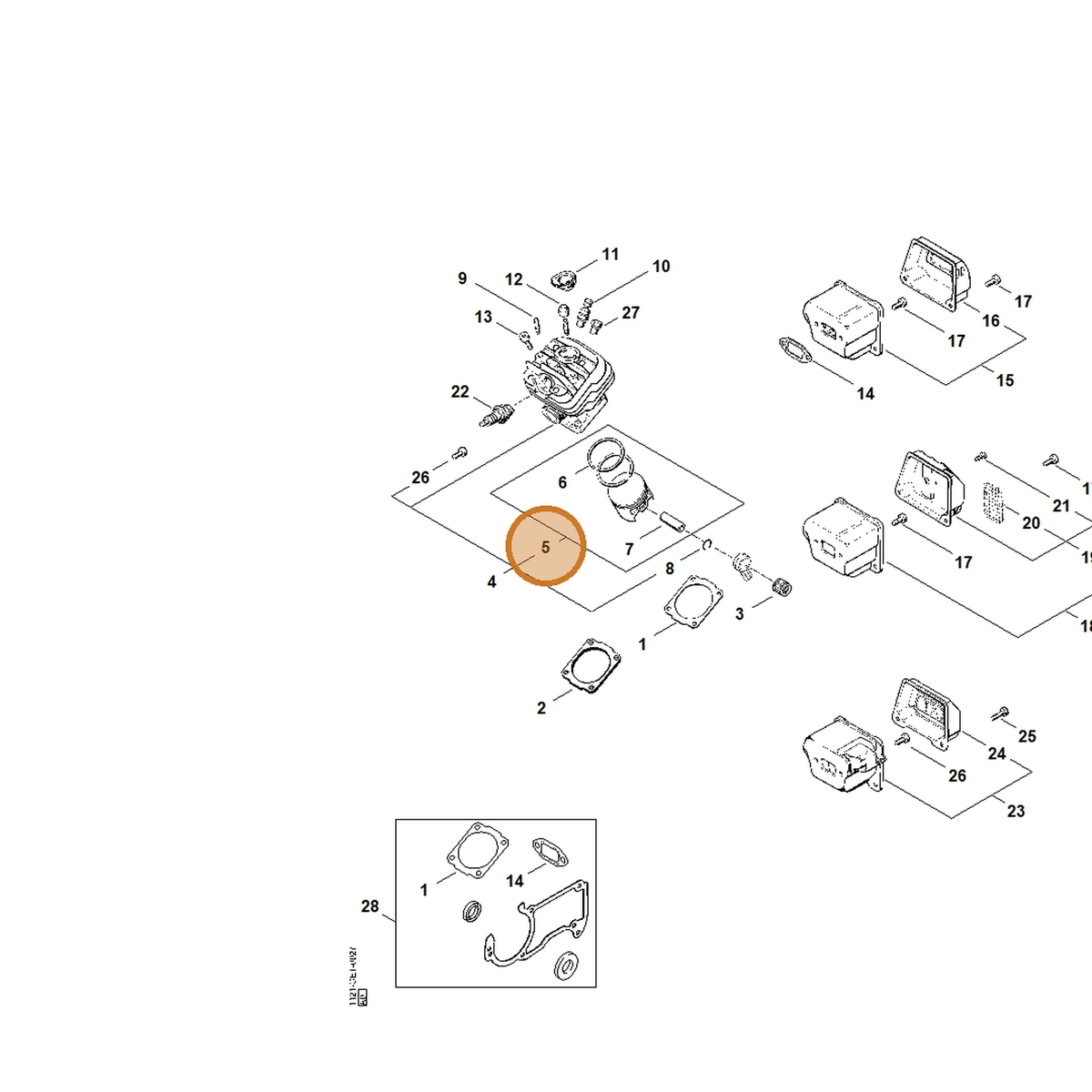 STIHL part 1121-030-2001 — IPL diagram snippet (6x zoom, amber highlight)
