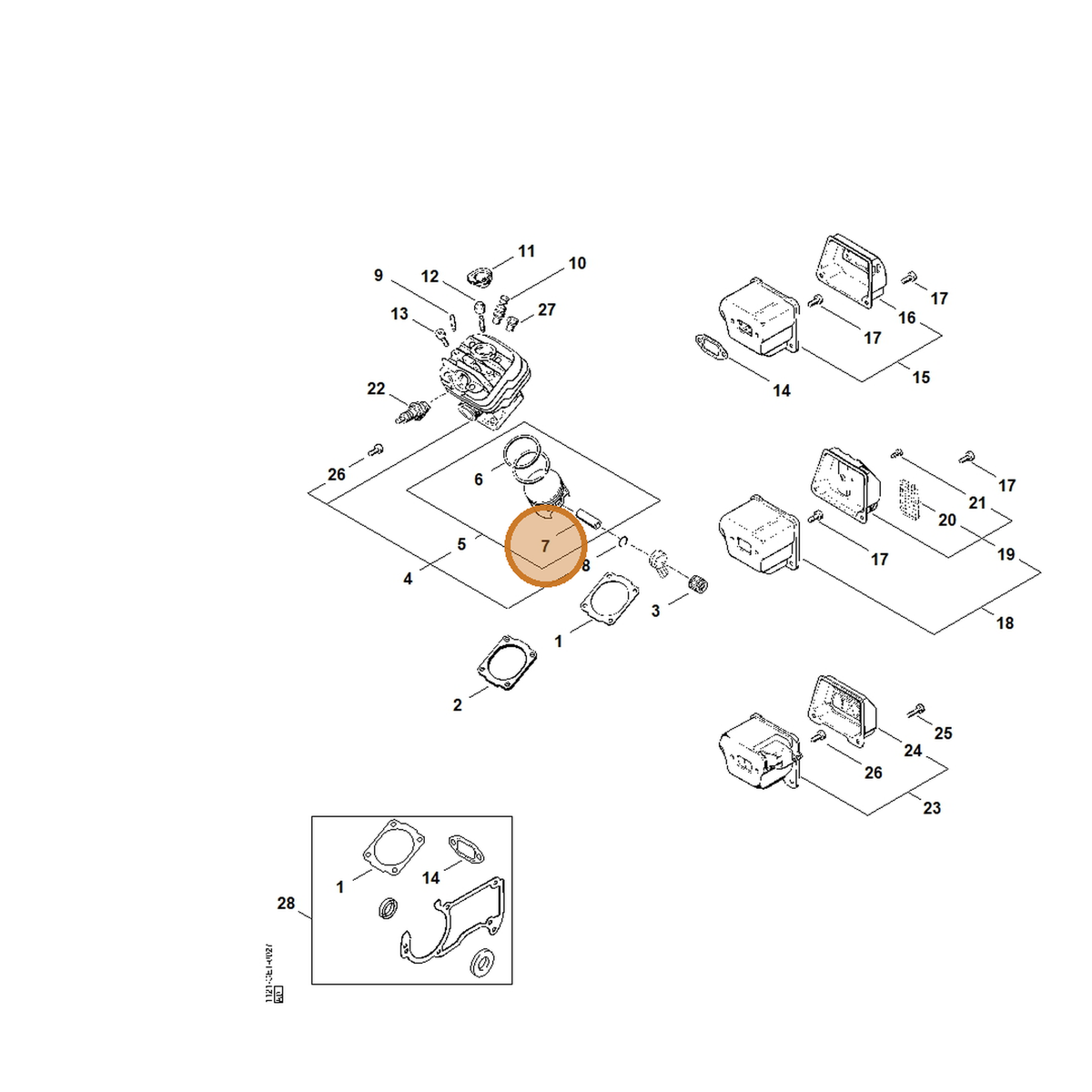 STIHL part 1121-034-1505 — IPL diagram snippet (6x zoom, amber highlight)