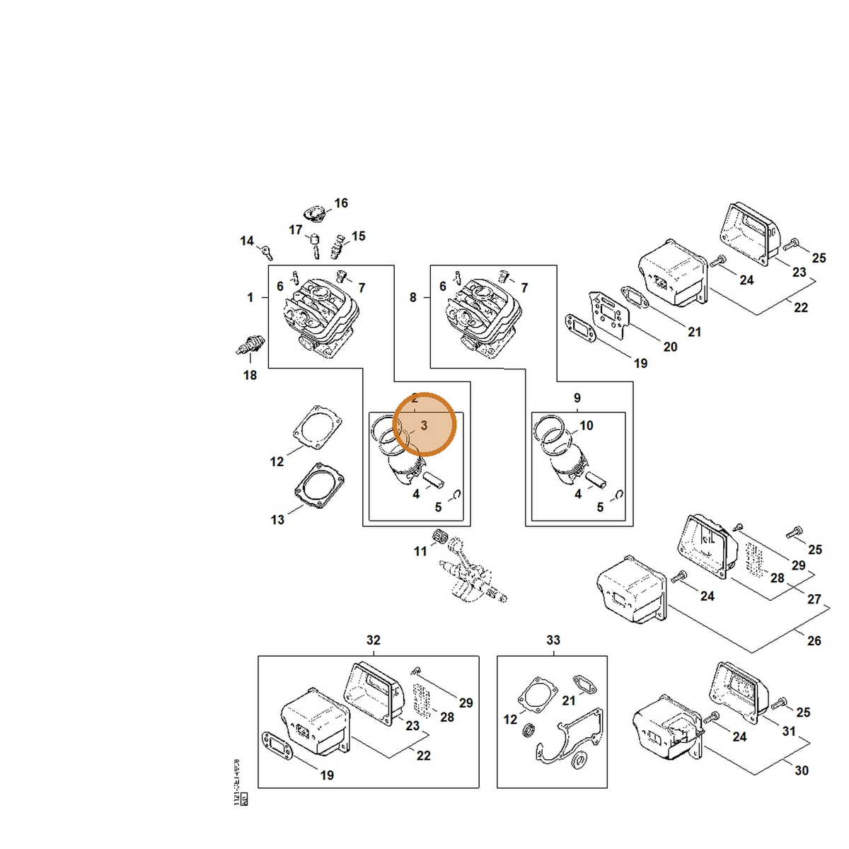 STIHL part 1121-034-3002 — IPL diagram snippet (6x zoom, amber highlight)