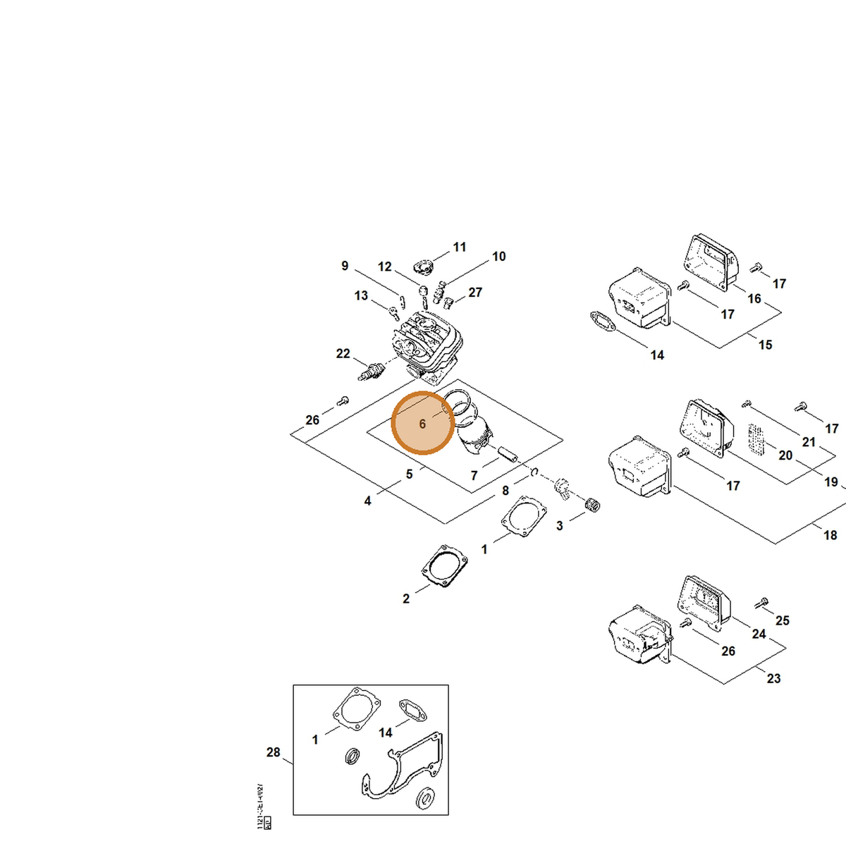 STIHL part 1121-034-3010 — IPL diagram snippet (6x zoom, amber highlight)