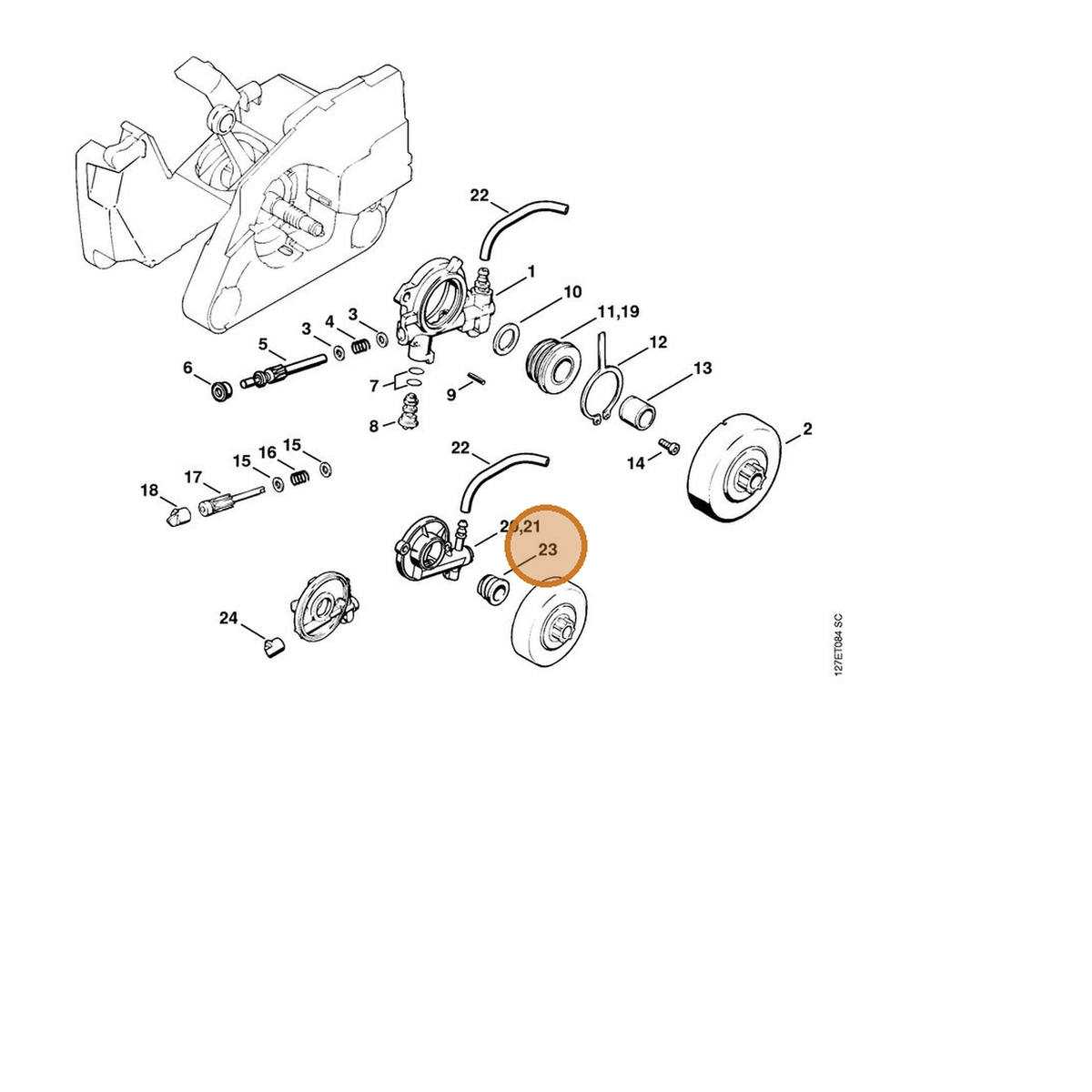 STIHL part 1121-036-1600 — IPL diagram snippet (6x zoom, amber highlight)