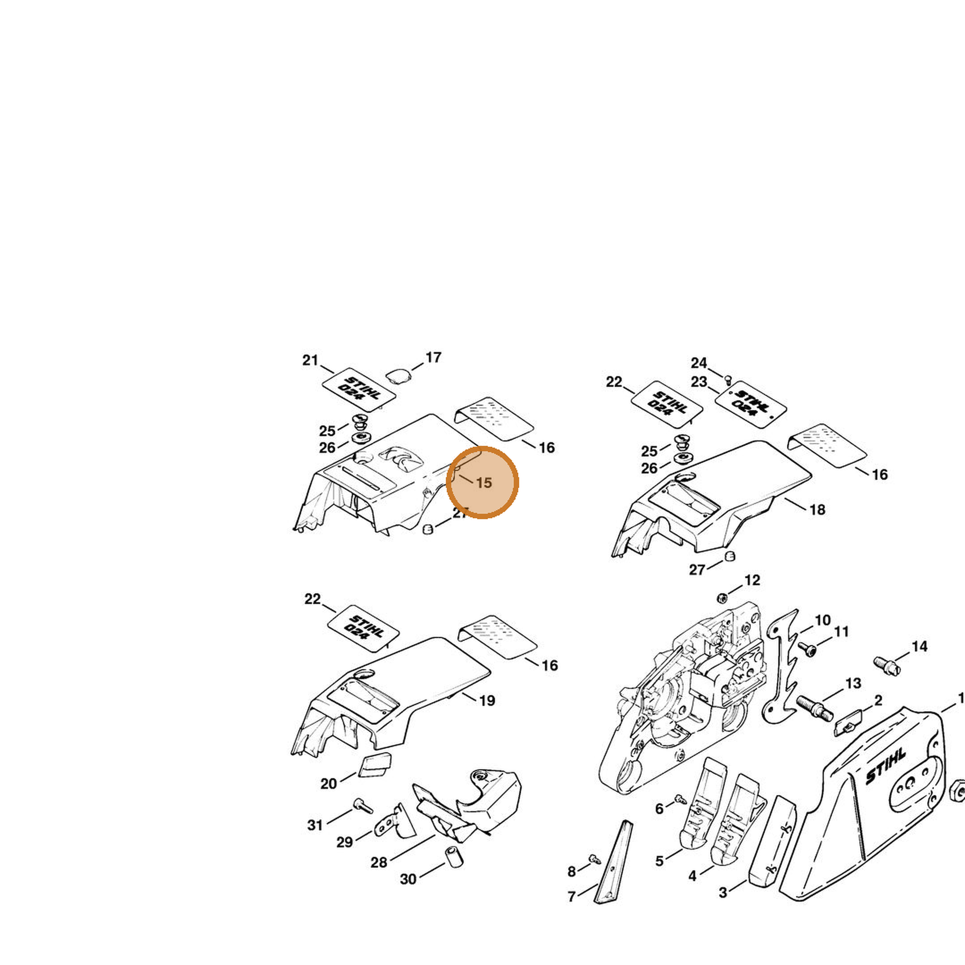 STIHL part 1121-080-1609 — IPL diagram snippet (6x zoom, amber highlight)