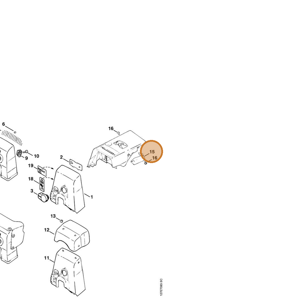 STIHL part 1121-084-1700 — IPL diagram snippet (6x zoom, amber highlight)