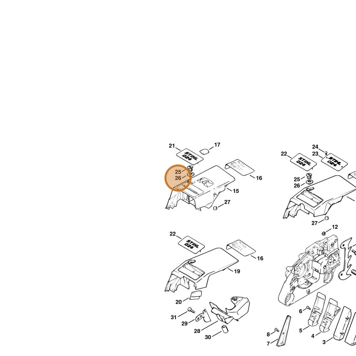 STIHL part 1121-084-6901 — IPL diagram snippet (6x zoom, amber highlight)