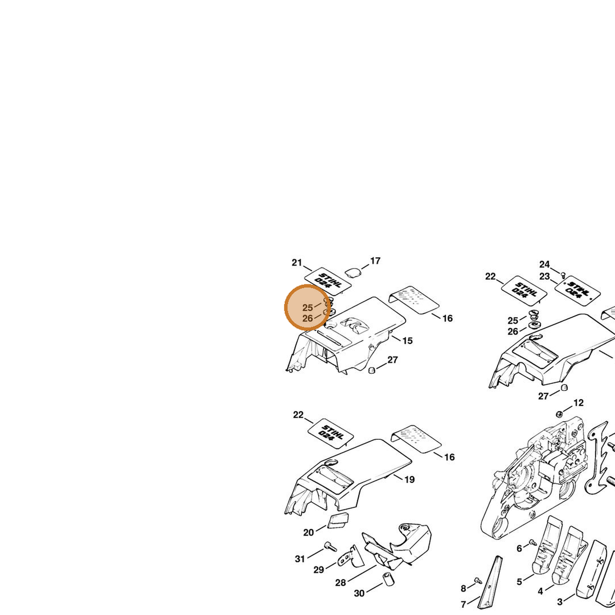 STIHL part 1121-084-7000 — IPL diagram snippet (6x zoom, amber highlight)