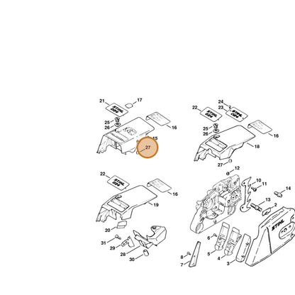 STIHL part 1121-084-7100 — IPL diagram snippet (6x zoom, amber highlight)