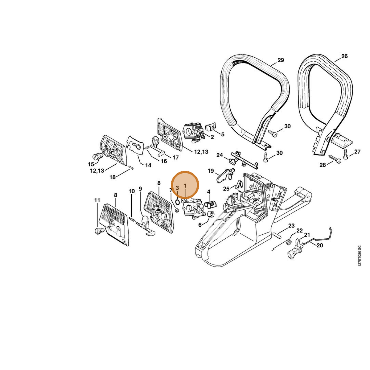 STIHL part 1121-120-0611 — IPL diagram snippet (6x zoom, amber highlight)