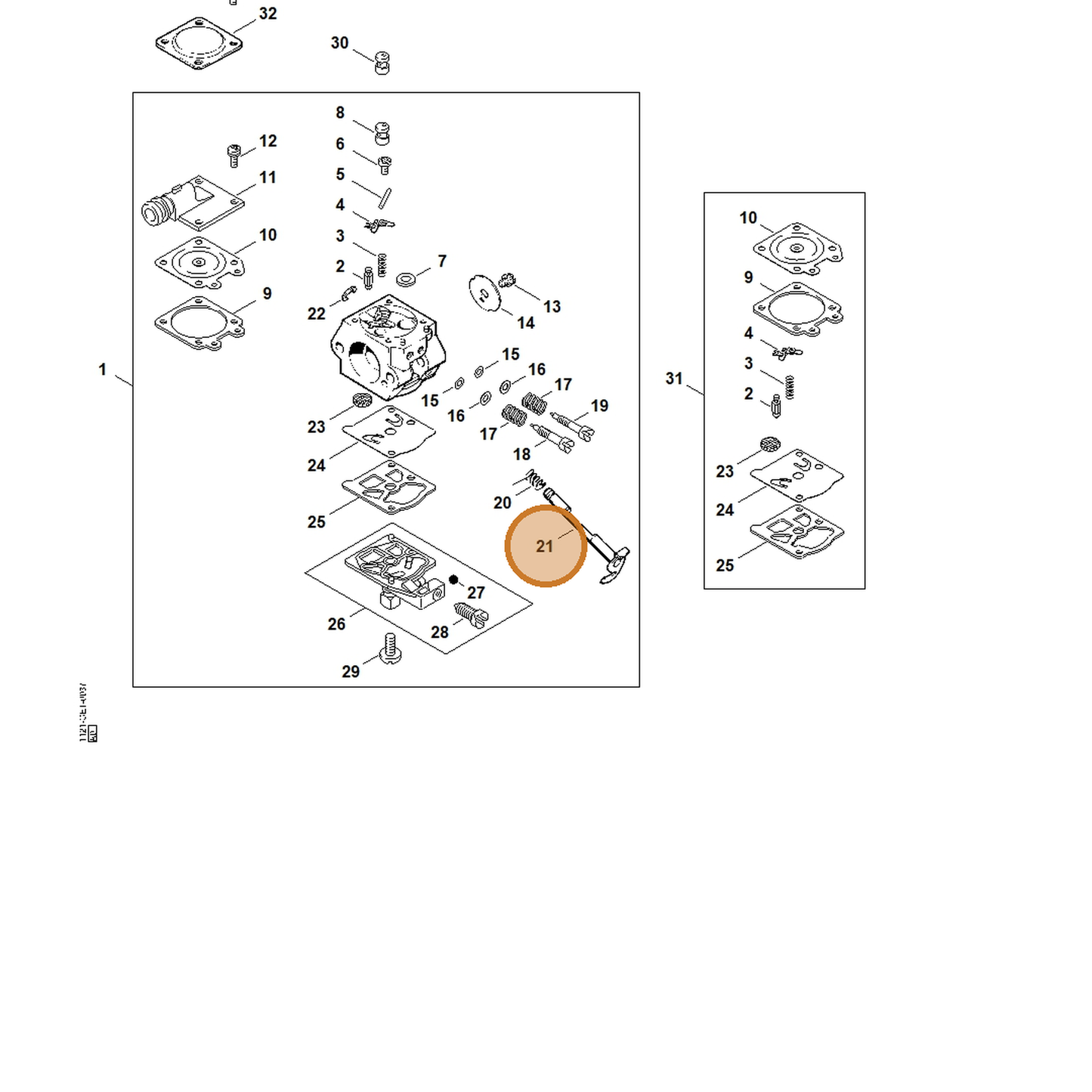 STIHL part 1121-120-7105 — IPL diagram snippet (6x zoom, amber highlight)