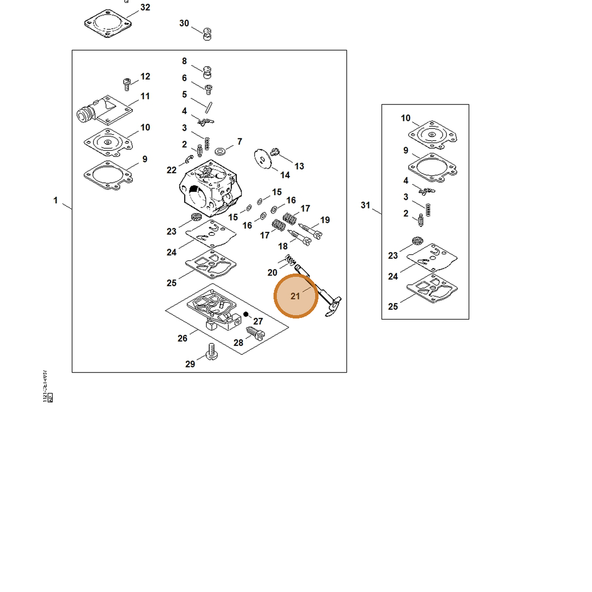 STIHL part 1121-120-7105 — IPL diagram snippet (6x zoom, amber highlight)