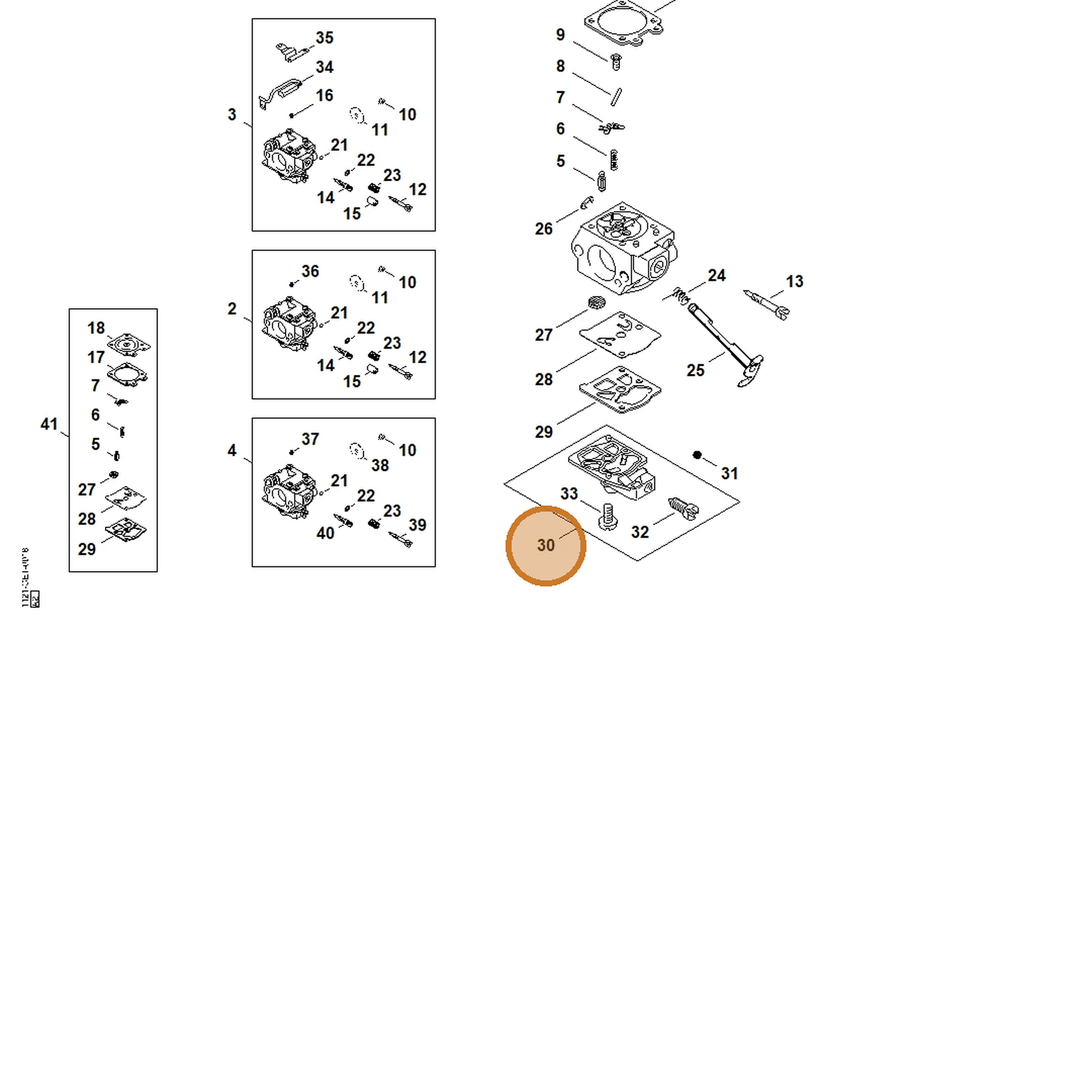 STIHL part 1121-121-0801 — IPL diagram snippet (6x zoom, amber highlight)