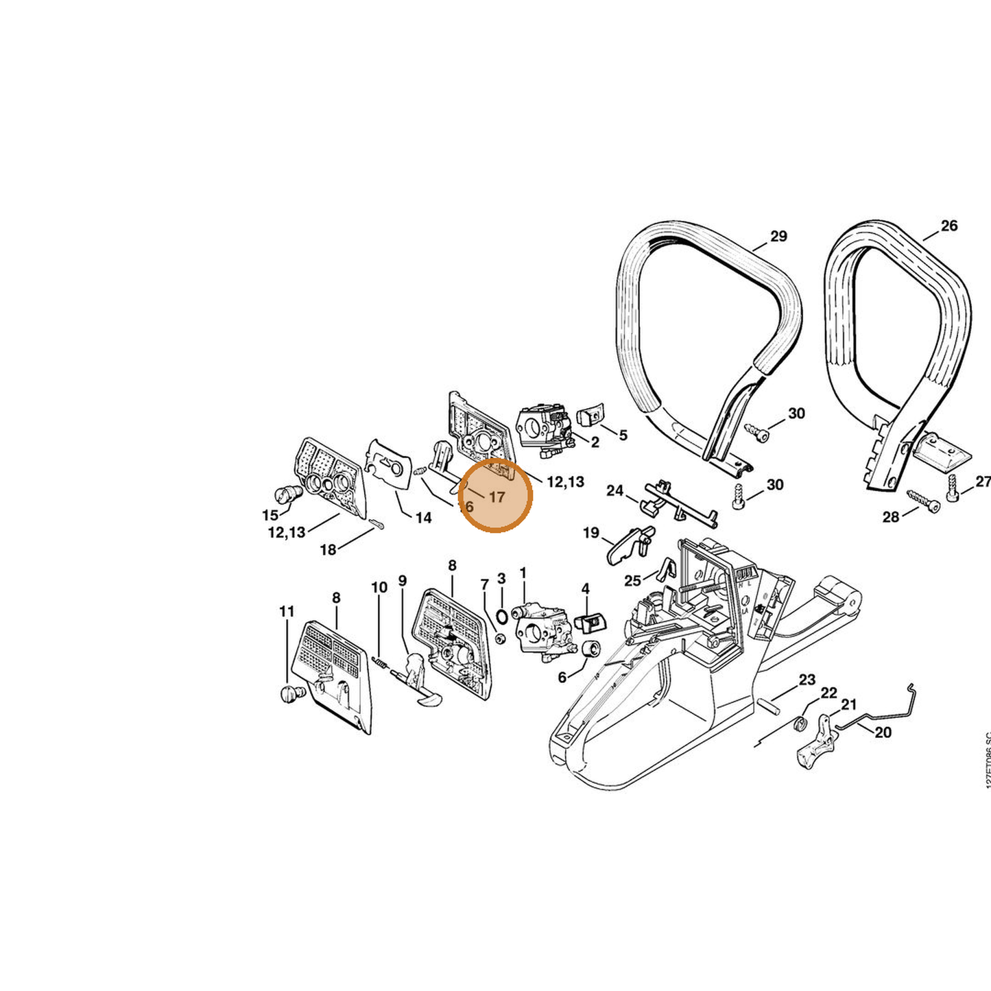 STIHL part 1121-121-2900 — IPL diagram snippet (6x zoom, amber highlight)