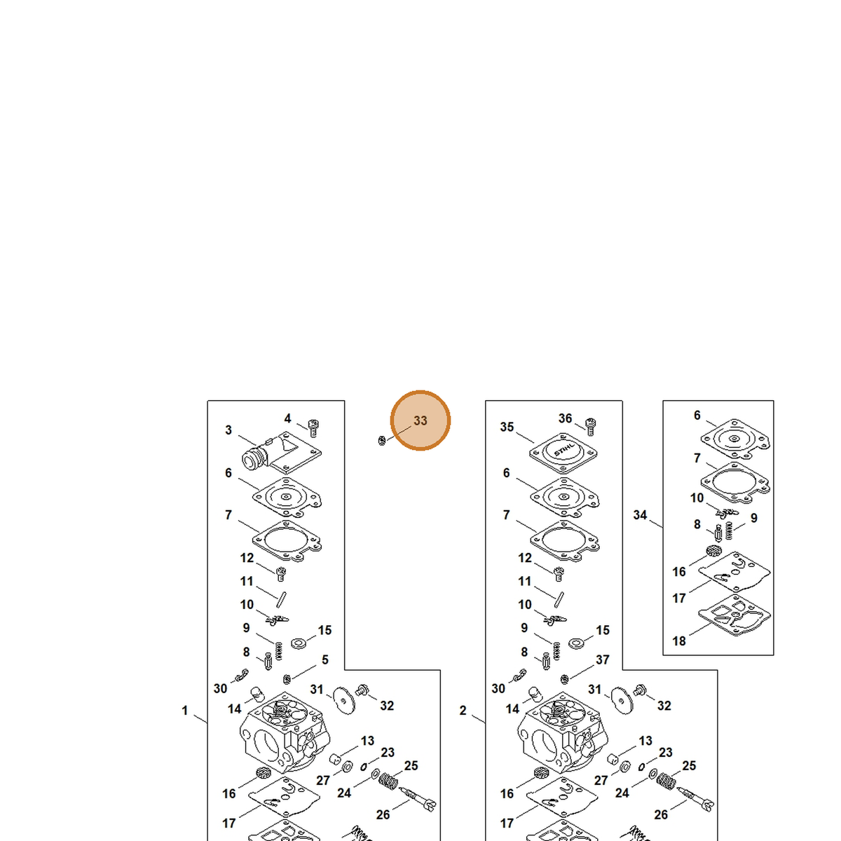 STIHL part 1121-121-5602 — IPL diagram snippet (6x zoom, amber highlight)