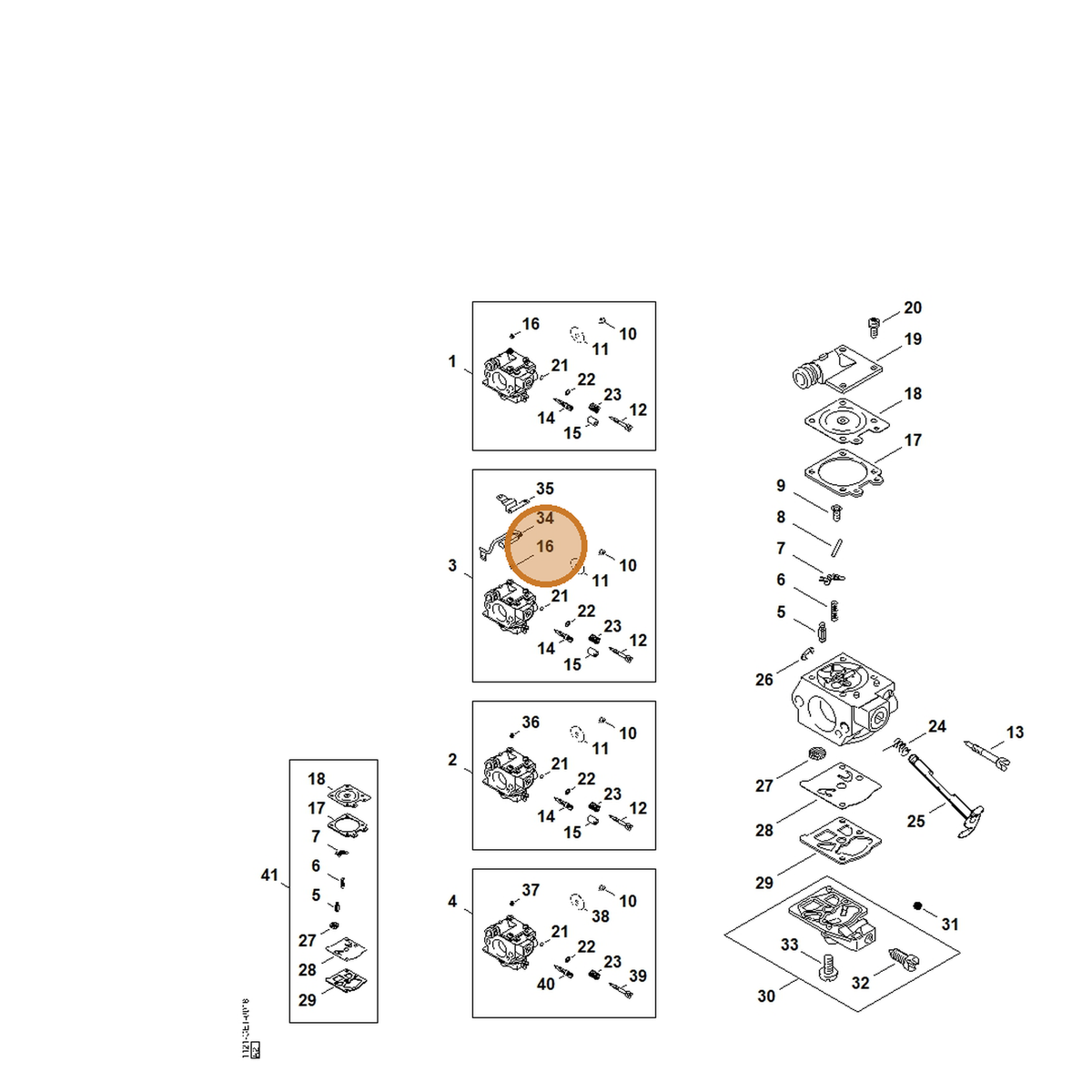 STIHL part 1121-121-5604 — IPL diagram snippet (6x zoom, amber highlight)