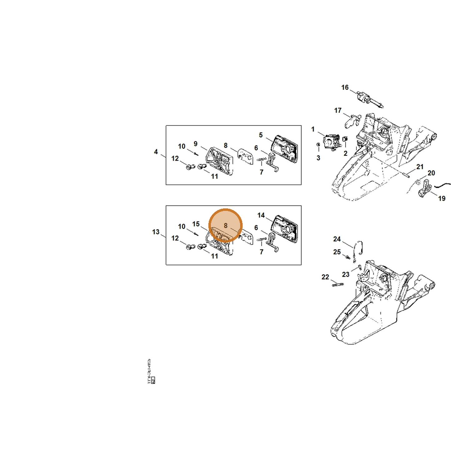 STIHL part 1121-121-7001 — IPL diagram snippet (6x zoom, amber highlight)
