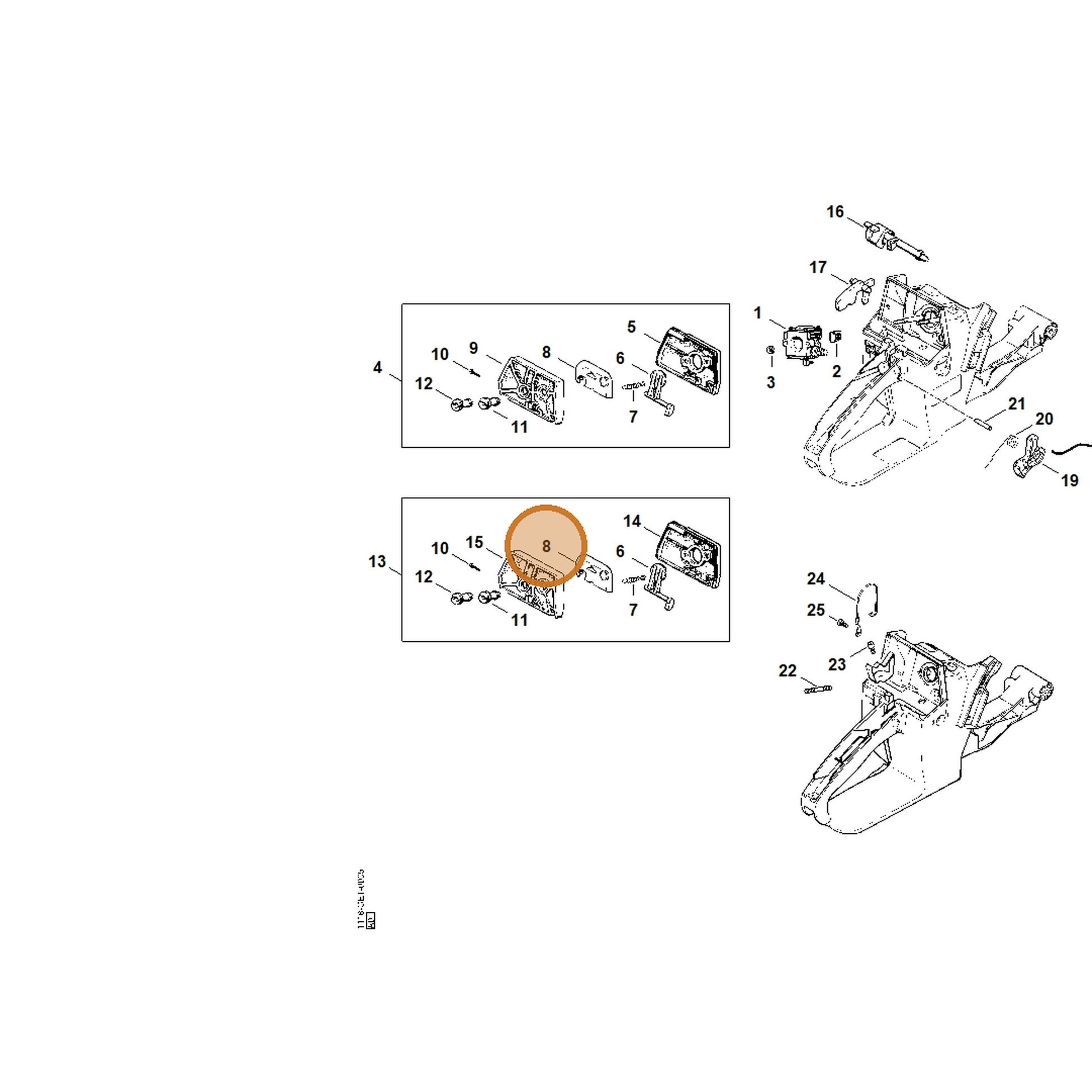 STIHL part 1121-121-7001 — IPL diagram snippet (6x zoom, amber highlight)