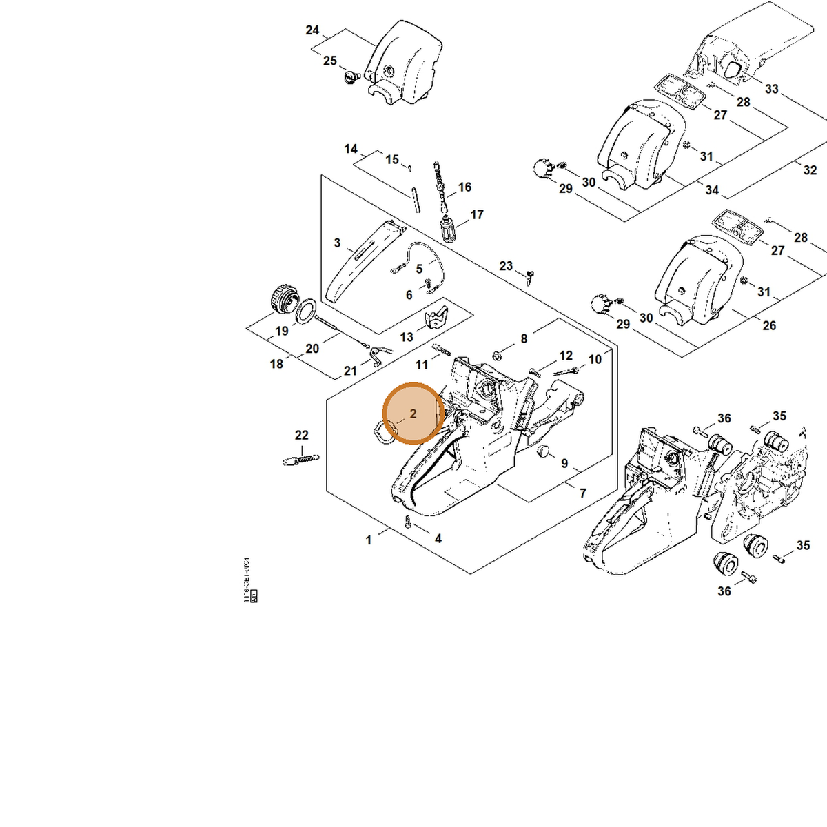 STIHL part 1121-121-8600 — IPL diagram snippet (6x zoom, amber highlight)