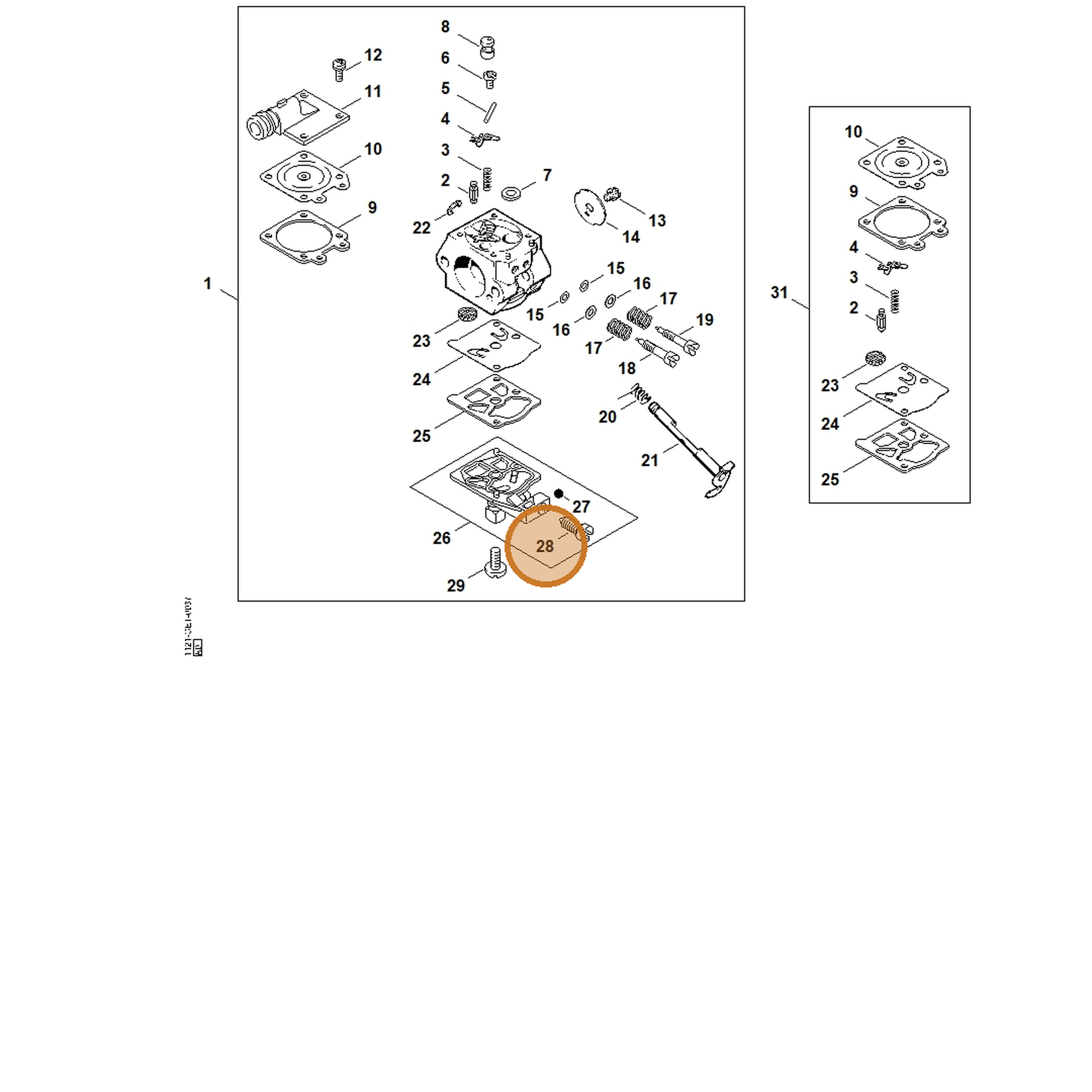 STIHL part 1121-122-6205 — IPL diagram snippet (6x zoom, amber highlight)