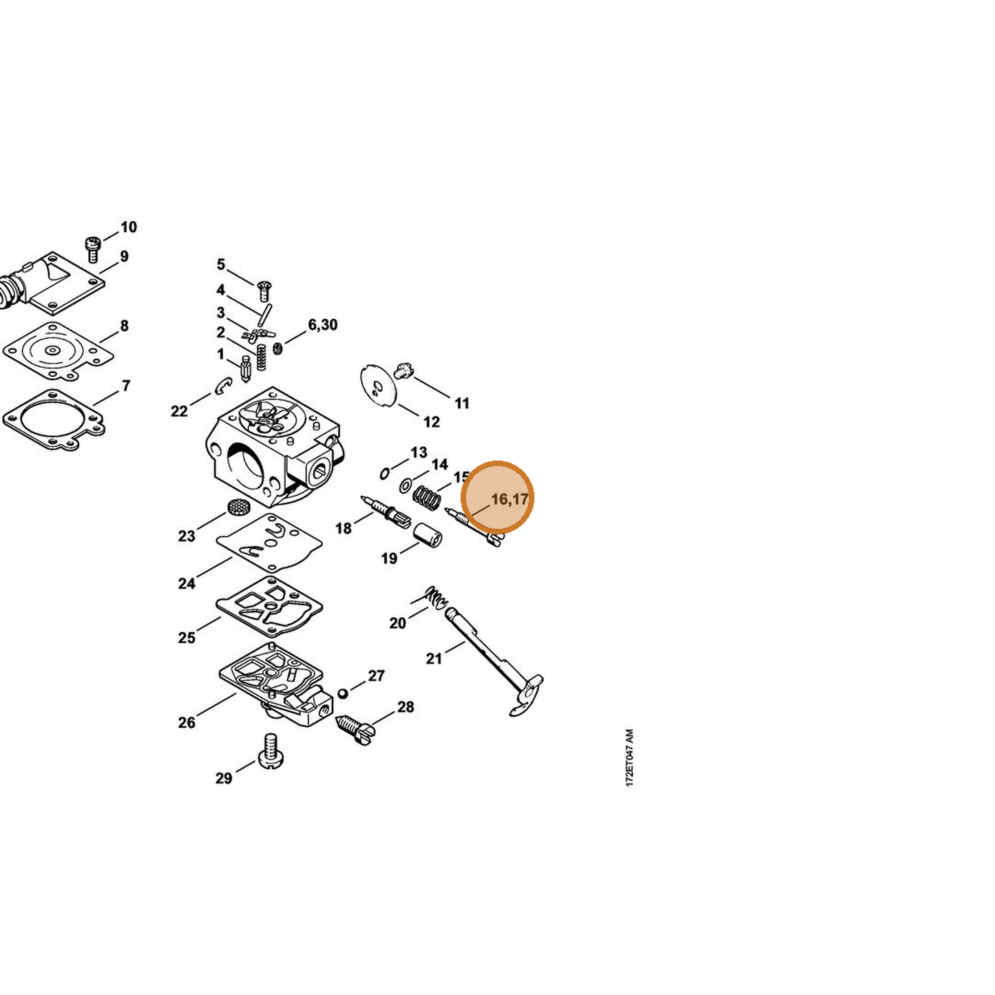 STIHL part 1121-122-6809 — IPL diagram snippet (6x zoom, amber highlight)