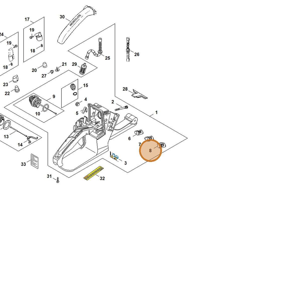 STIHL part 1121-123-7504 — IPL diagram snippet (6x zoom, amber highlight)